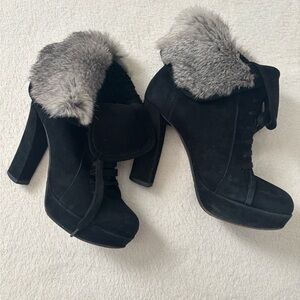 CARLO PAZOLINI Black Heeled Fur Boots